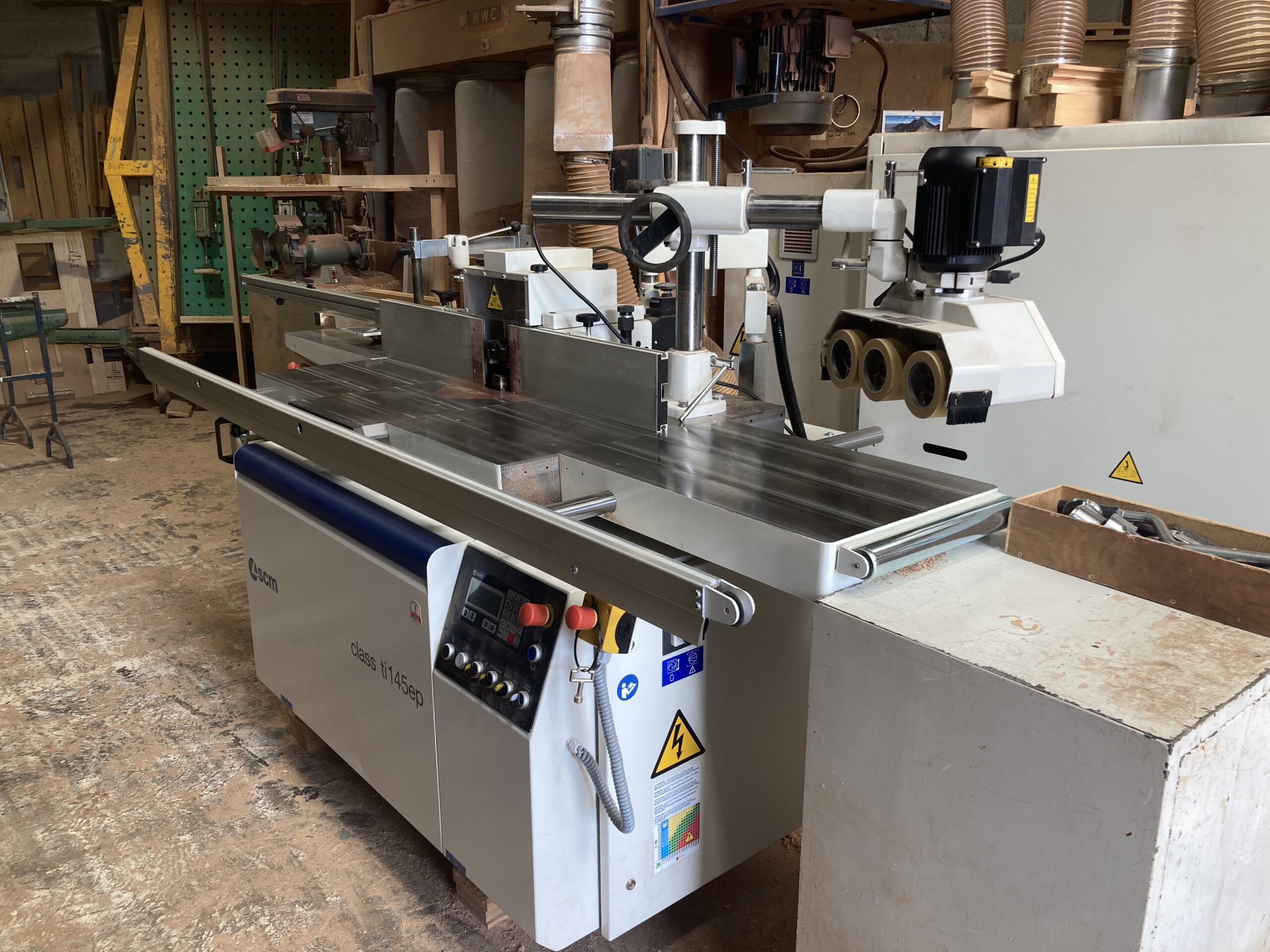 Used SCM Ti145 EPTL Class Tilting Spindle Moulder with Sliding Tenoning table